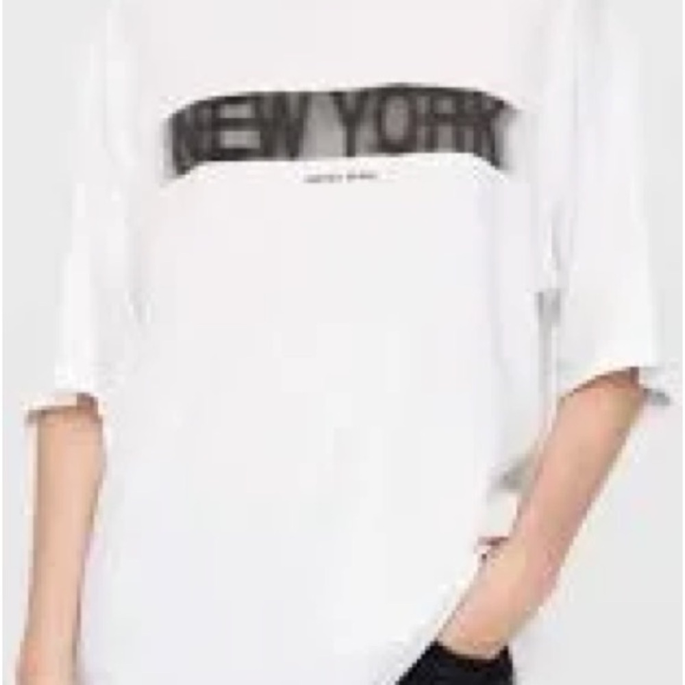 Anine Bing White Boxy T-Shirt with Black Print